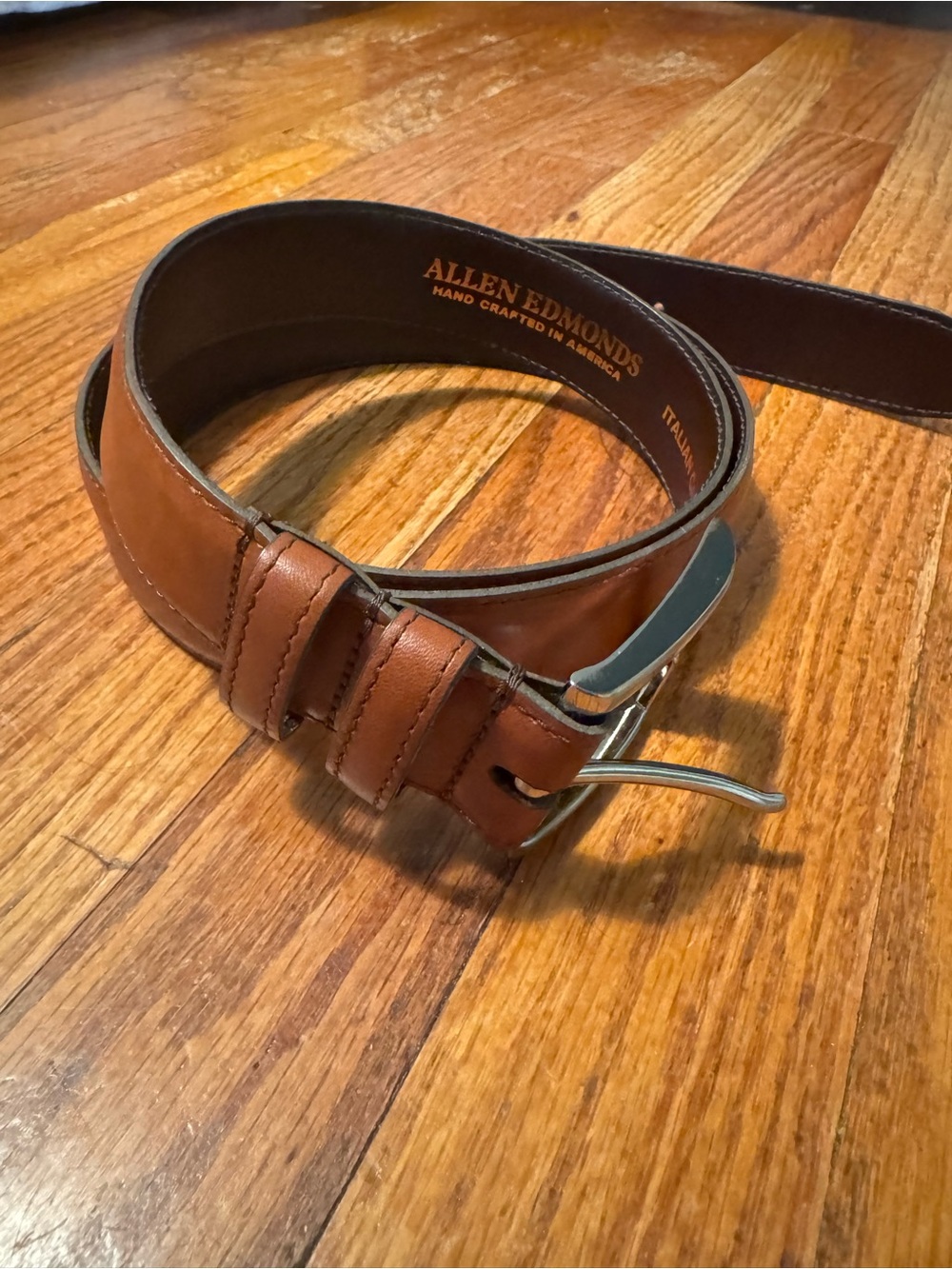 Allen Edmonds Walnut Brown Leather Belt 46 Waist Made in USA